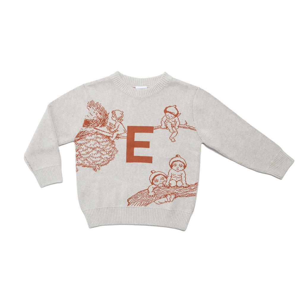 MAY GIBBS Alphabet Jumper Stone Marl and Bombay Brown