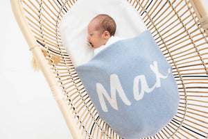 
                  
                    Load image into Gallery viewer, Dream Blue Marl &amp;amp; Ivory Personalized Name Blanket
                  
                