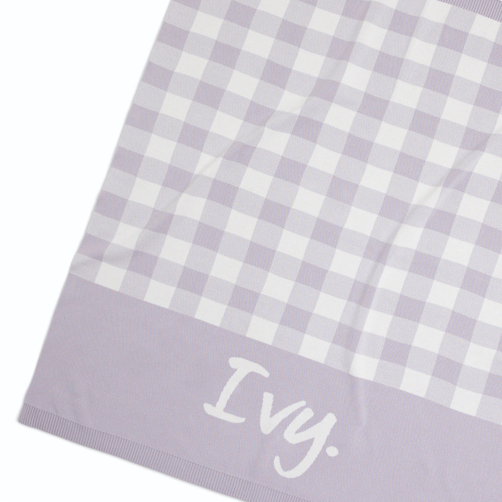 Check Dusty Purple & Ivory Personalized Name Blanket